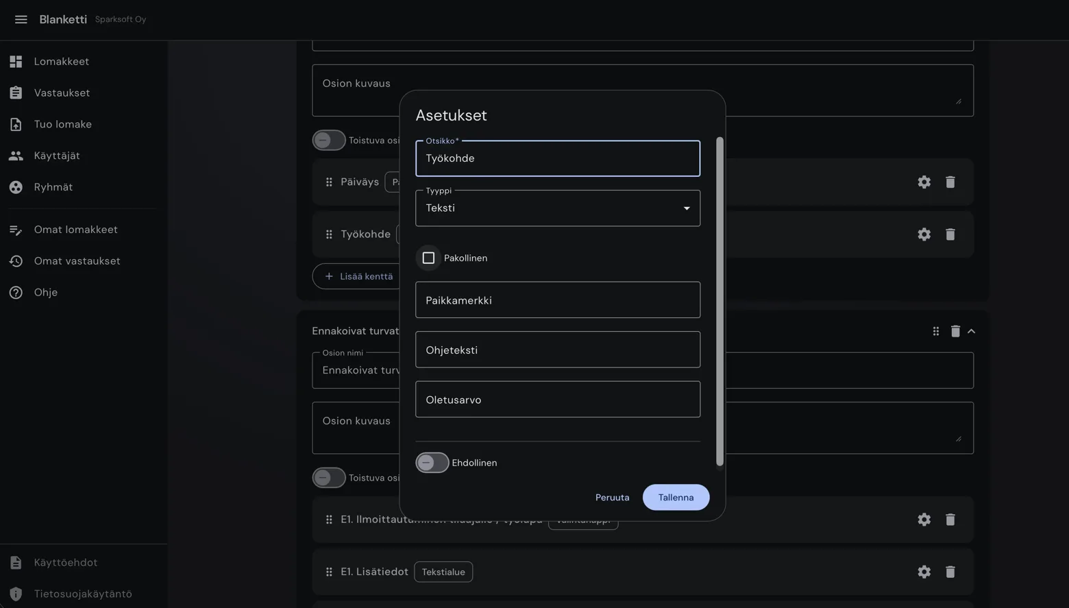 Blanketti — lomake-editori